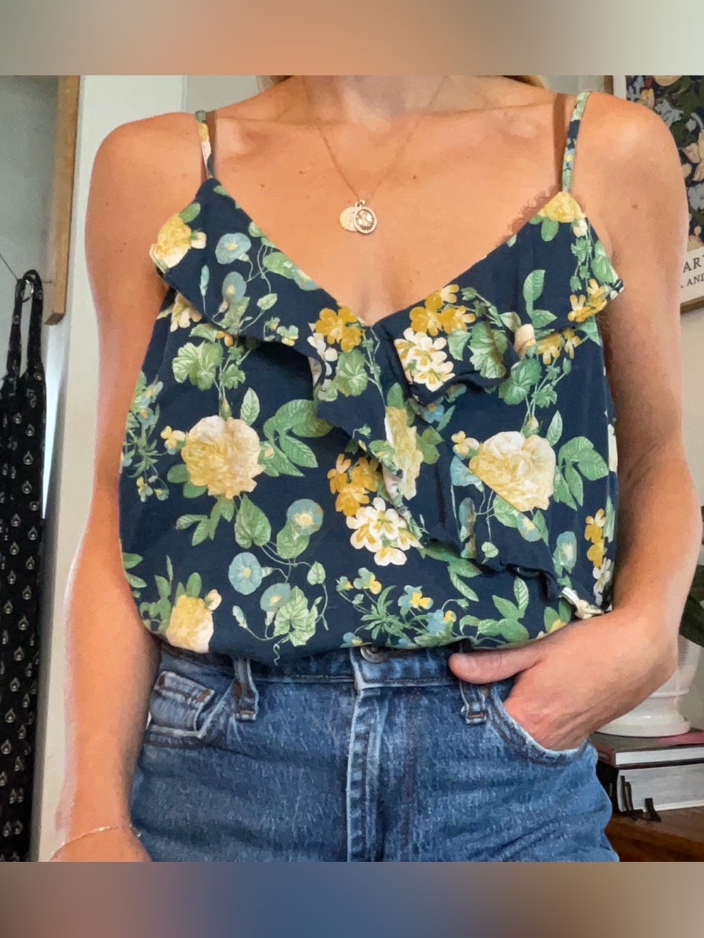 Old Navy Linen-Blend Floral Ruffle Cami – Size L